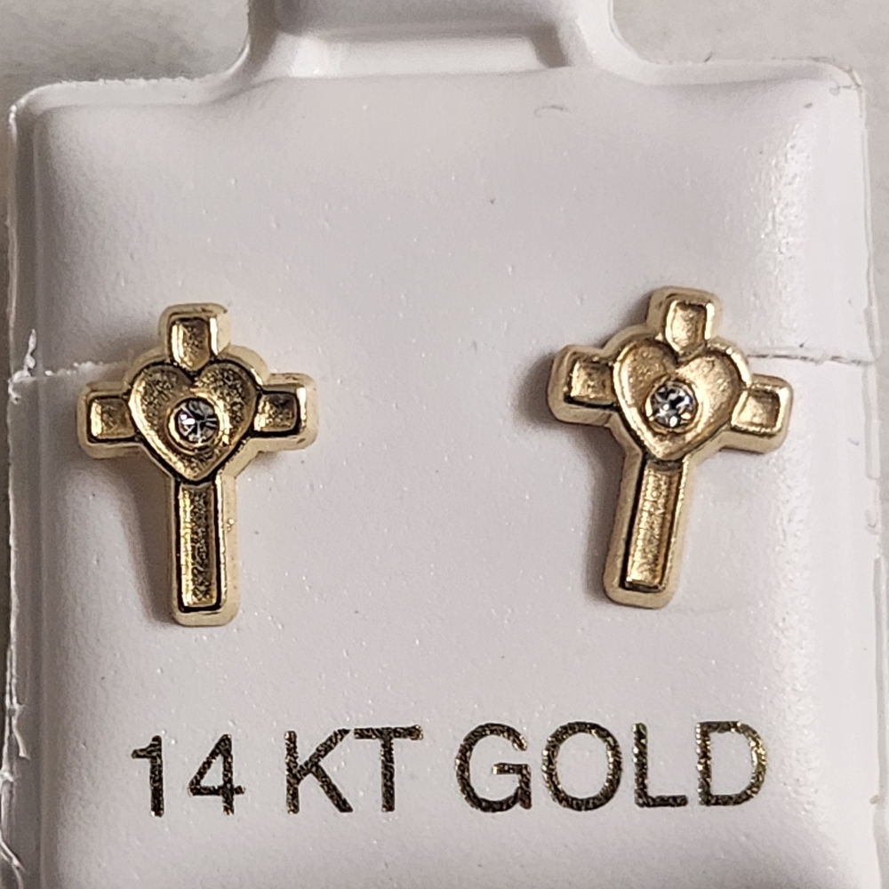 14k Yellow Gold Cross Stud Earrings